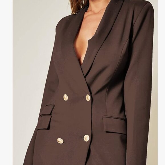 NWT UNIQUE 21 Luxe Stain Breasted Asymmetric Blazer Dress - Coffee, Brown, 2 - Picture 6 of 8